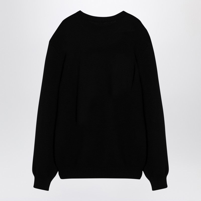 BLACK WOOL BLEND CREW-NECK SWEATER WITH LOGO INLAY - 2