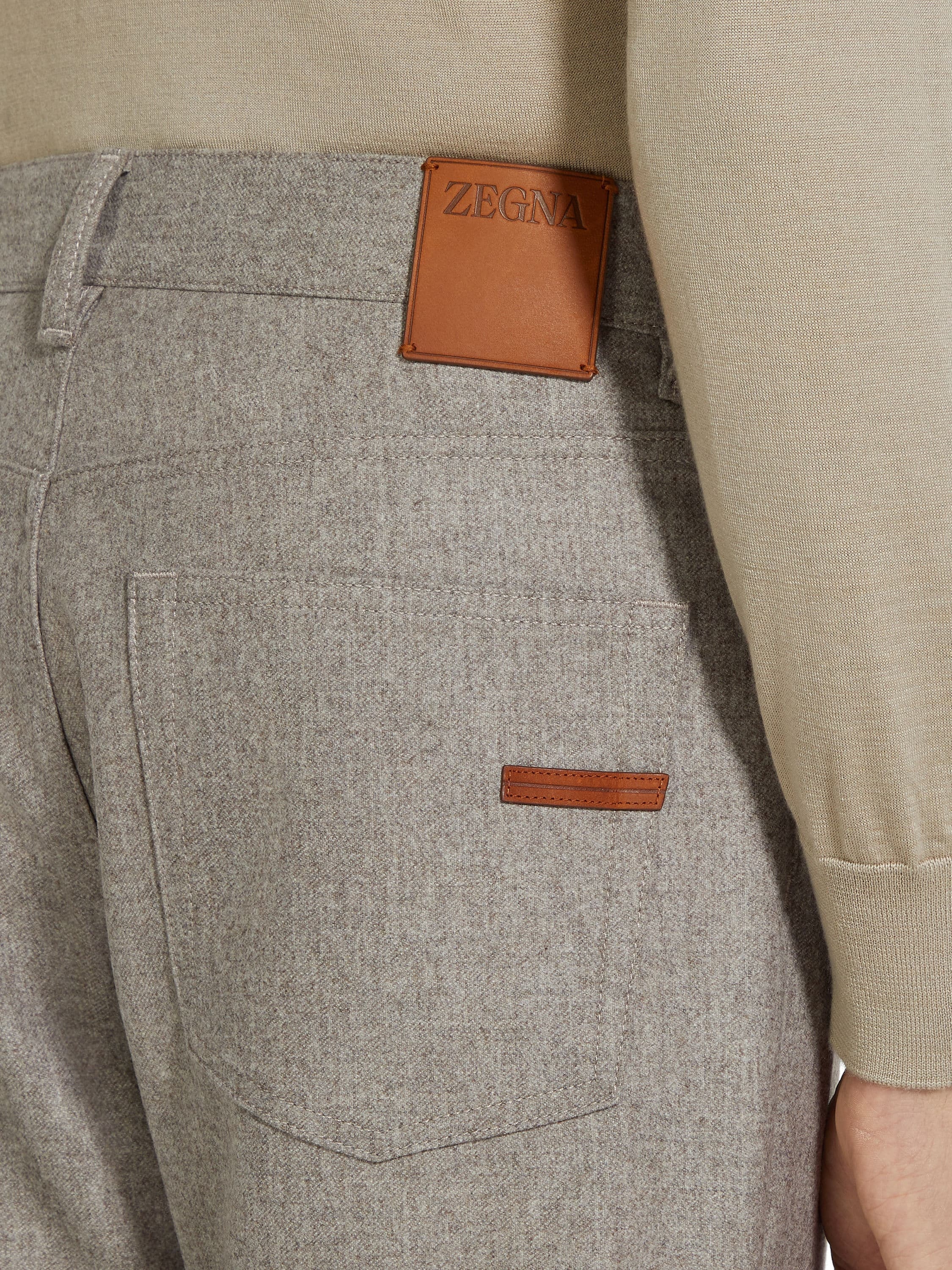 LIGHT TAUPE WOOL AND CASHMERE ROCCIA PANTS - 2