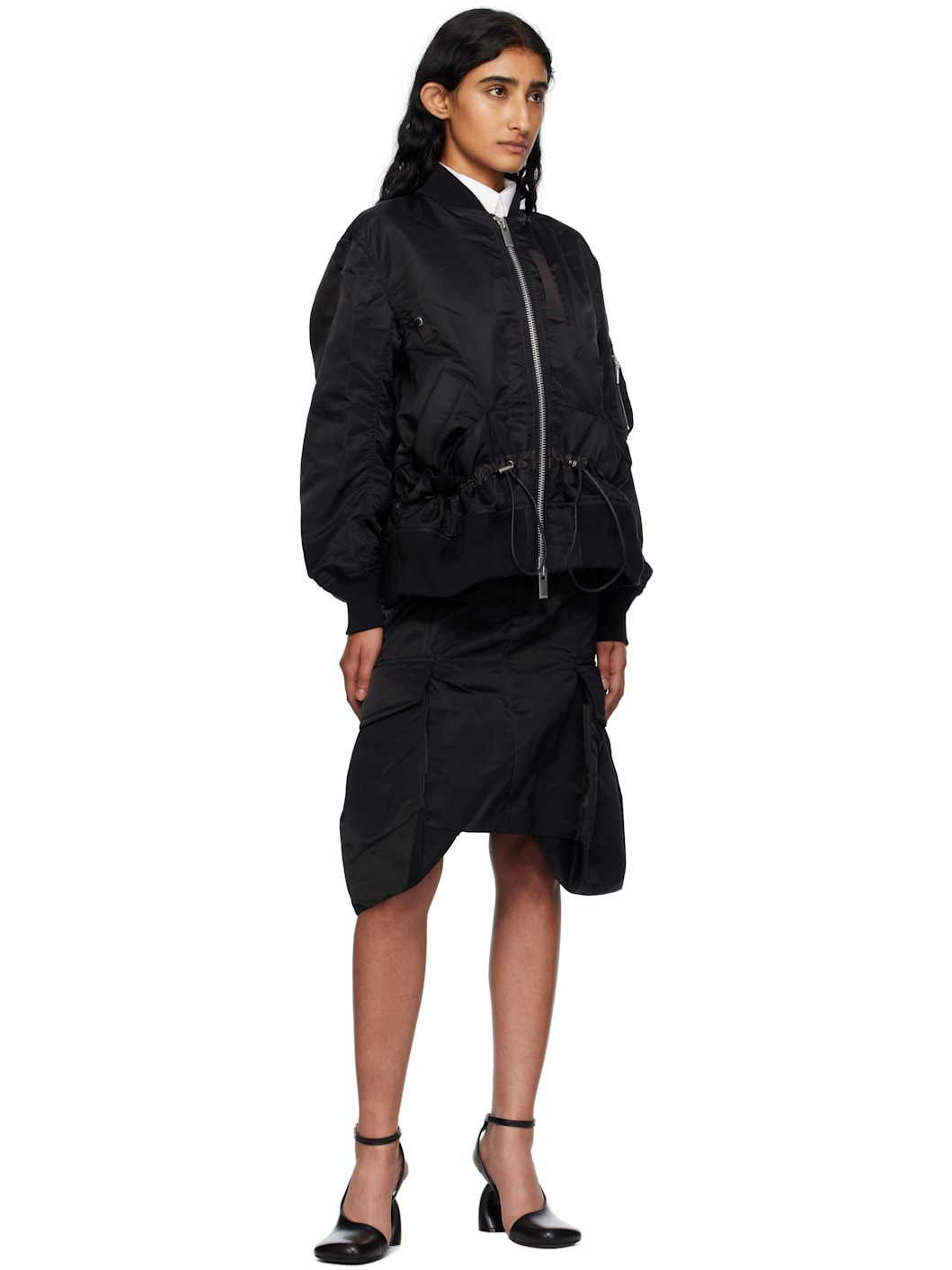 Black Nylon Twill Blouson Bomber Jacket - 4
