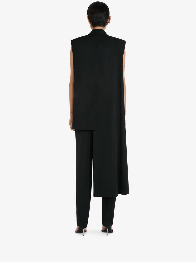 Sleeveless Drape Tuxedo Jacket in Black - 4