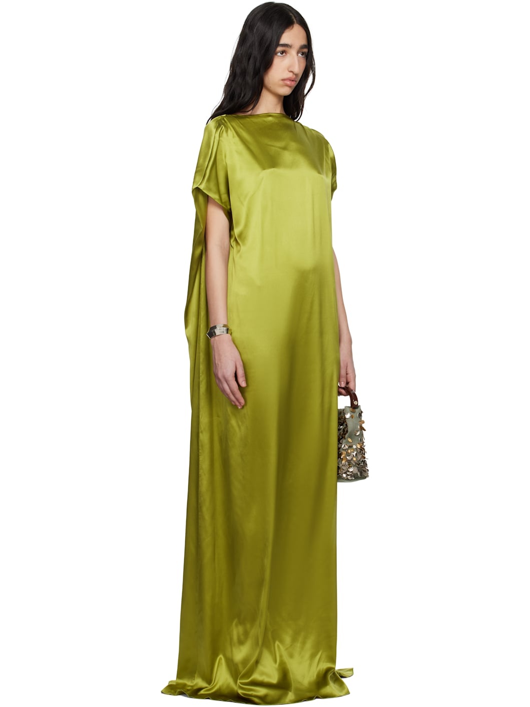Green Silk Floor Length Maxi Dress - 2