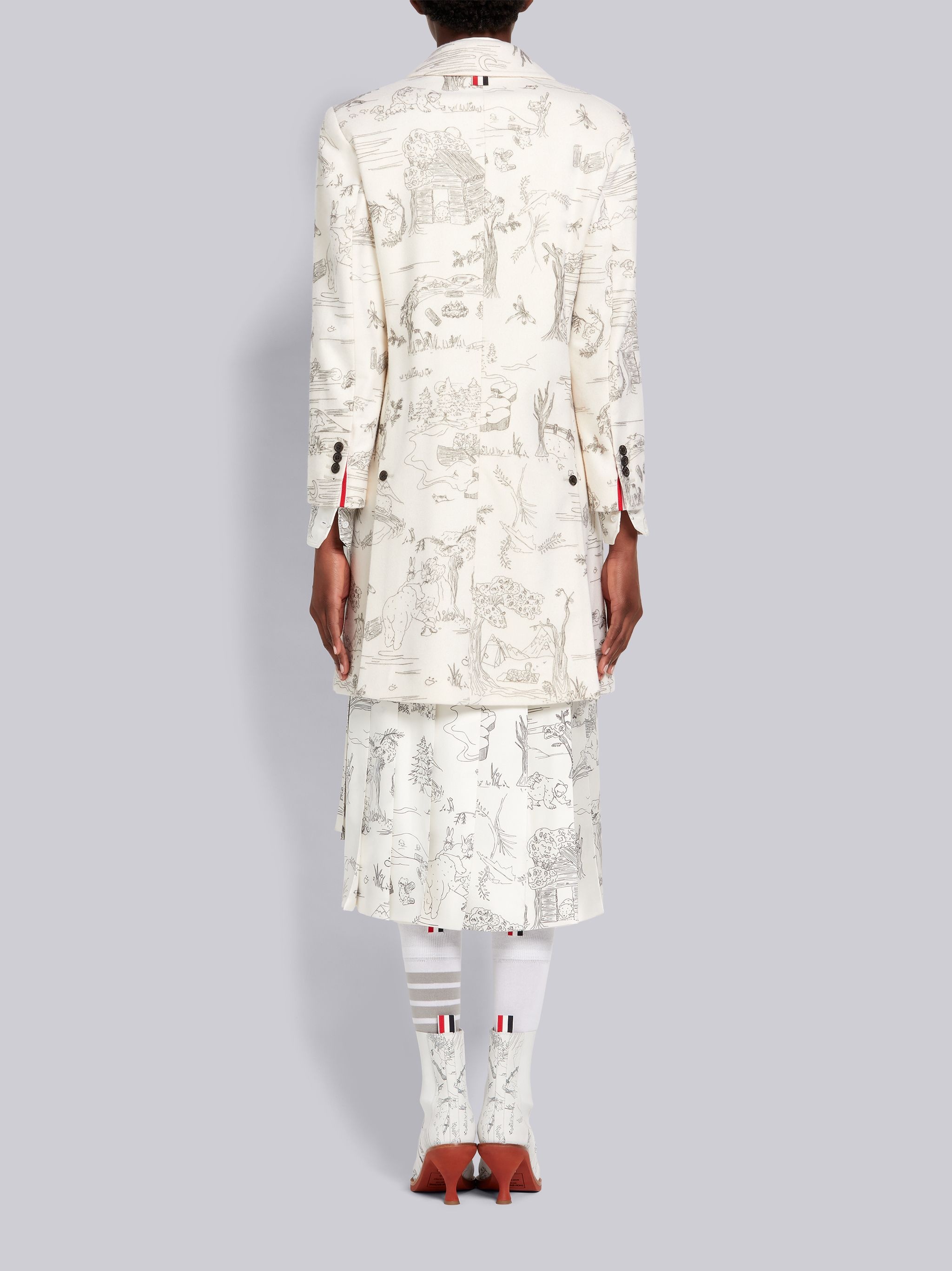 White Animal Camp Toile Printed Cashmere Unconstructed Narrow Shoulder Bal Collar Overcoat - 3