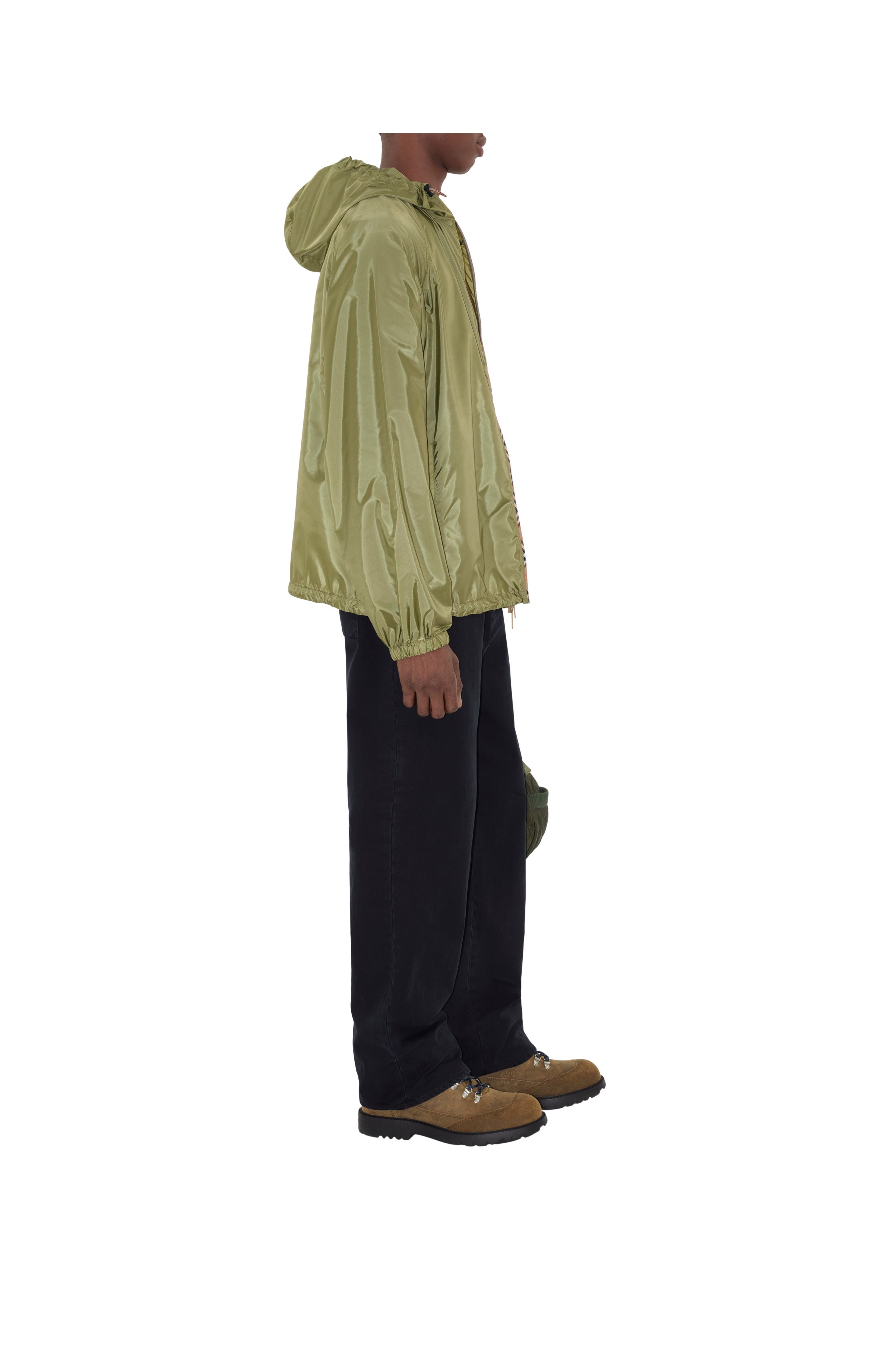 burberry Check Trim Nylon Hooded Jacket in Wreath Green at Nordstrom - 4