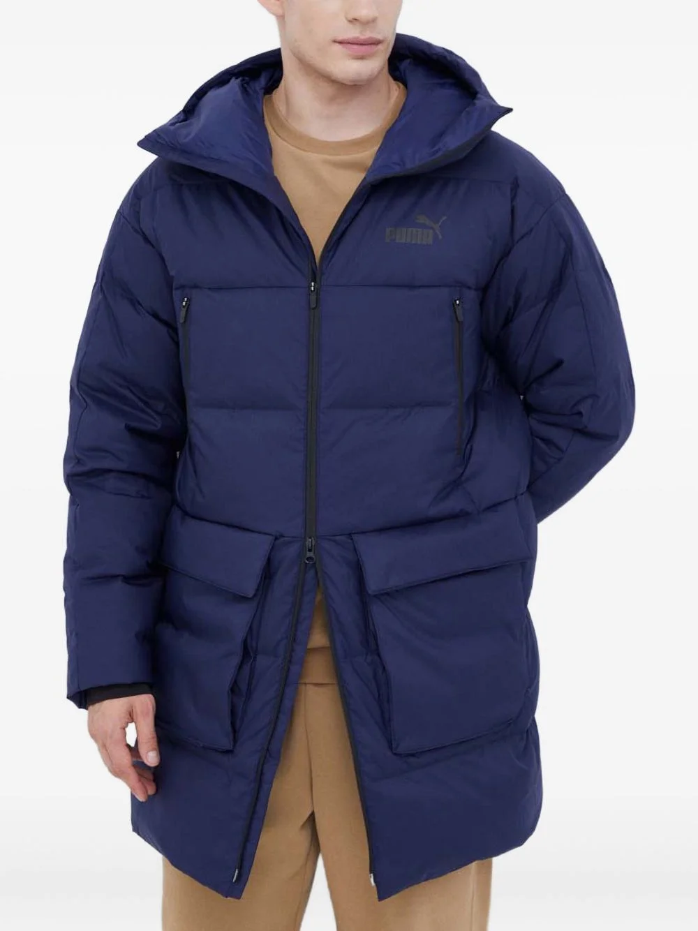 logo-print hooded coat - 1