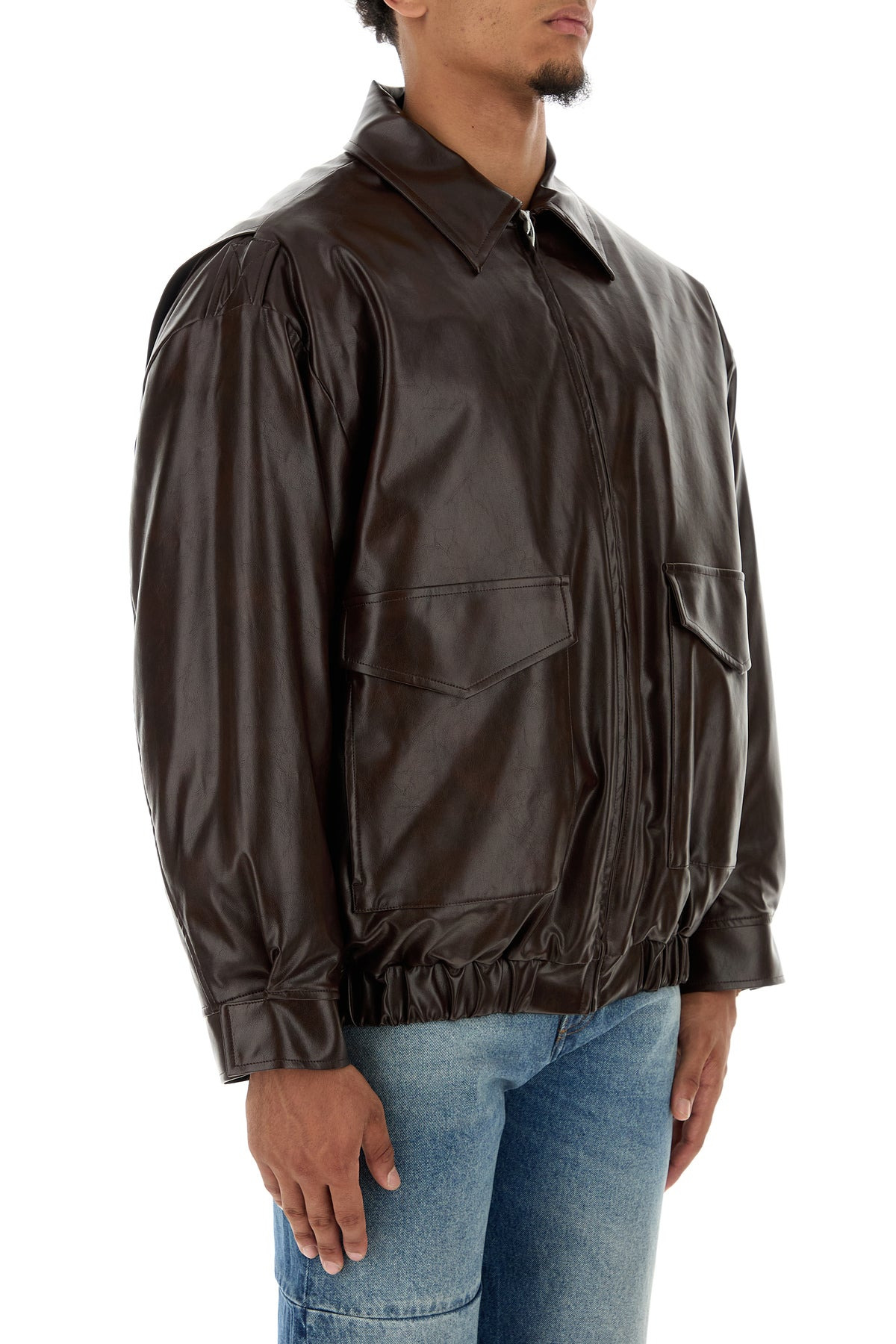 Chocolate synthetic leather jacket - 3