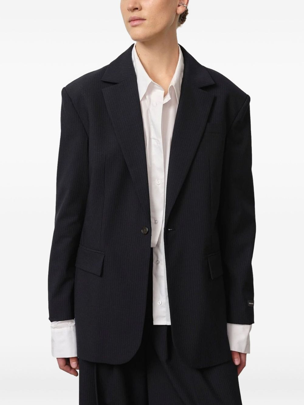 pinstripe single-breasted blazer - 3