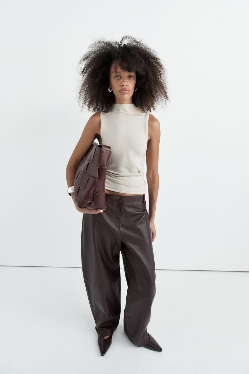 Leather Balloon Pants - Bordeaux - 7