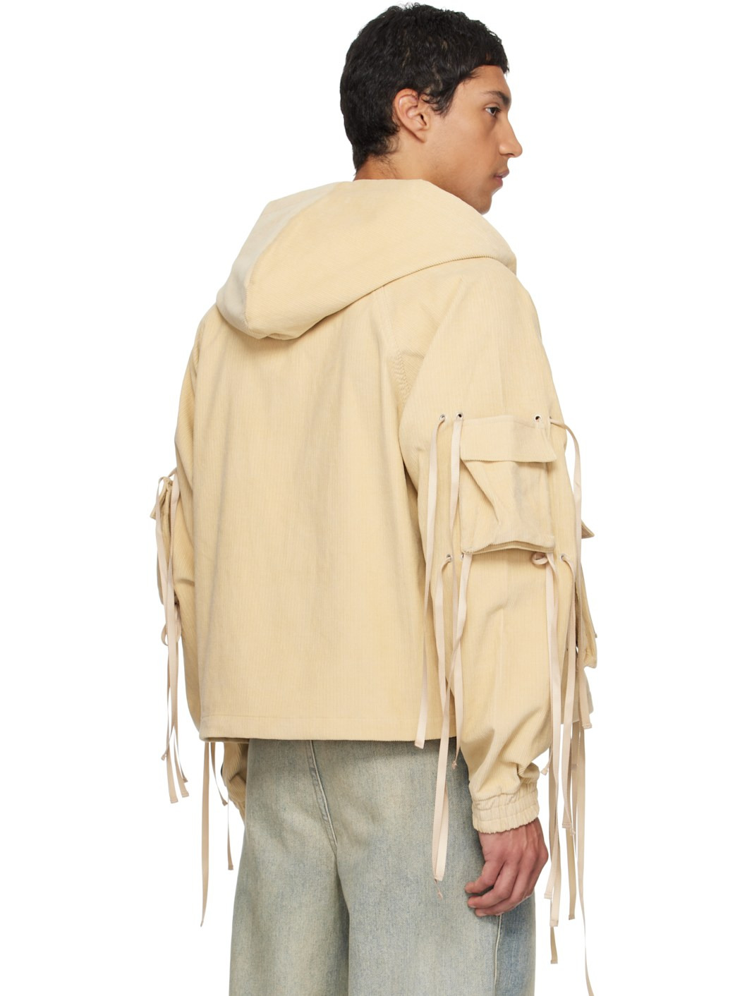 Khaki Corduroy Modular Pocket Hooded Jacket - 3