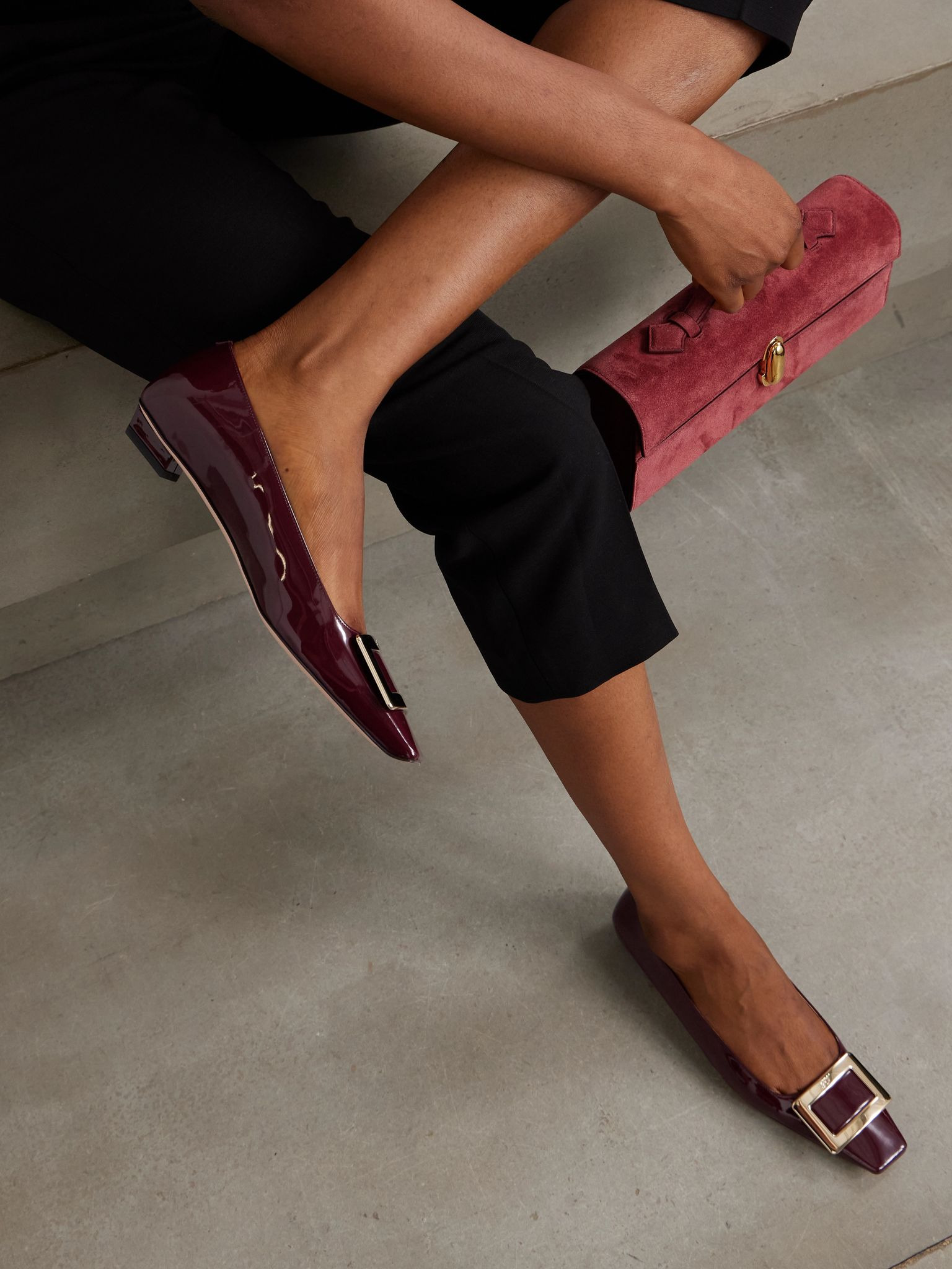 Belle Vivier buckled patent-leather ballet flats Burgundy - 2