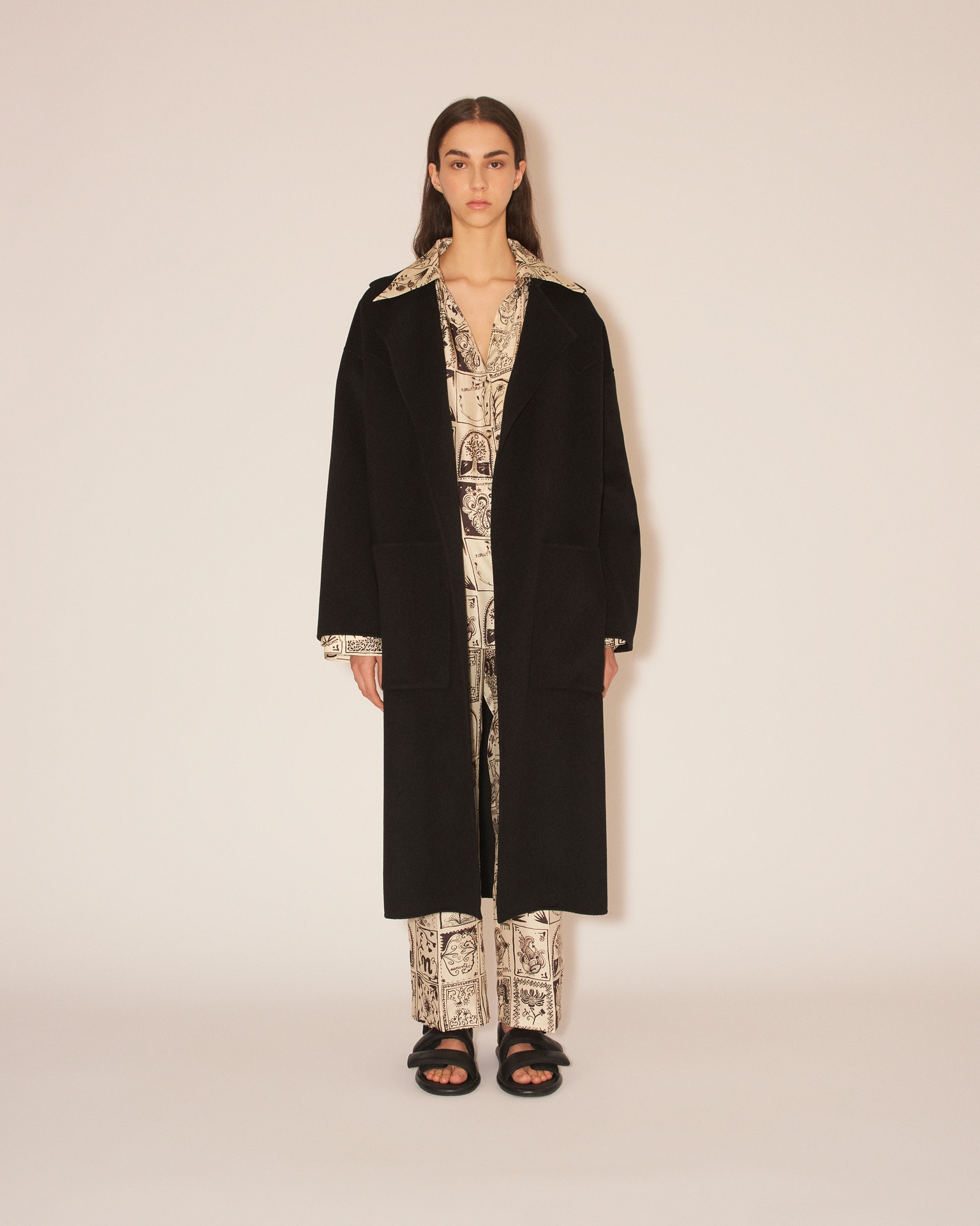 ALAMO - Wool silk blend robe coat - Black - 3