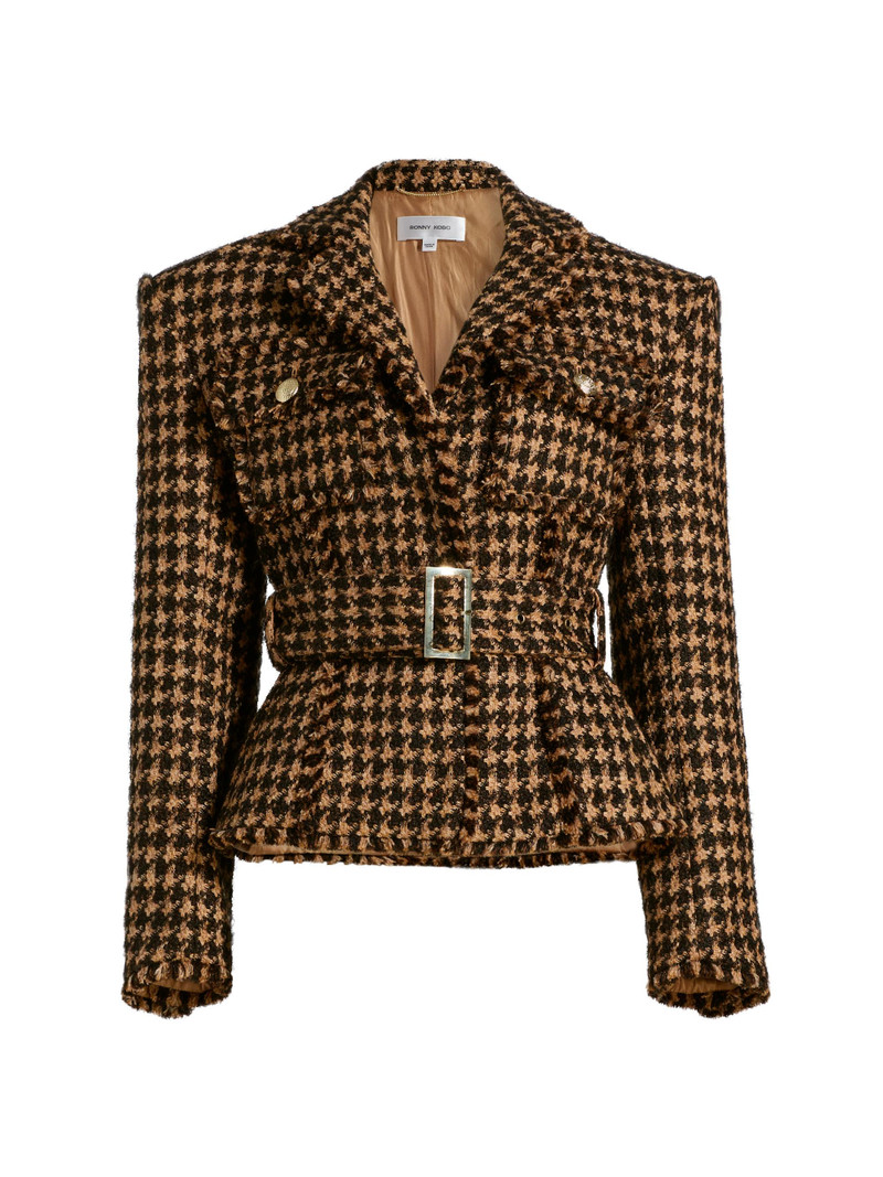 Women's Janice Houndstooth Tweed Jacket - Chocolate Camel 1