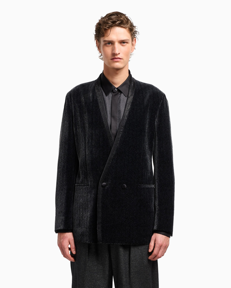GIORGIO ARMANI GIORGIO’S DOUBLE-BREASTED TUXEDO JACKET IN A CHEVRON PRINT VELVET outlook