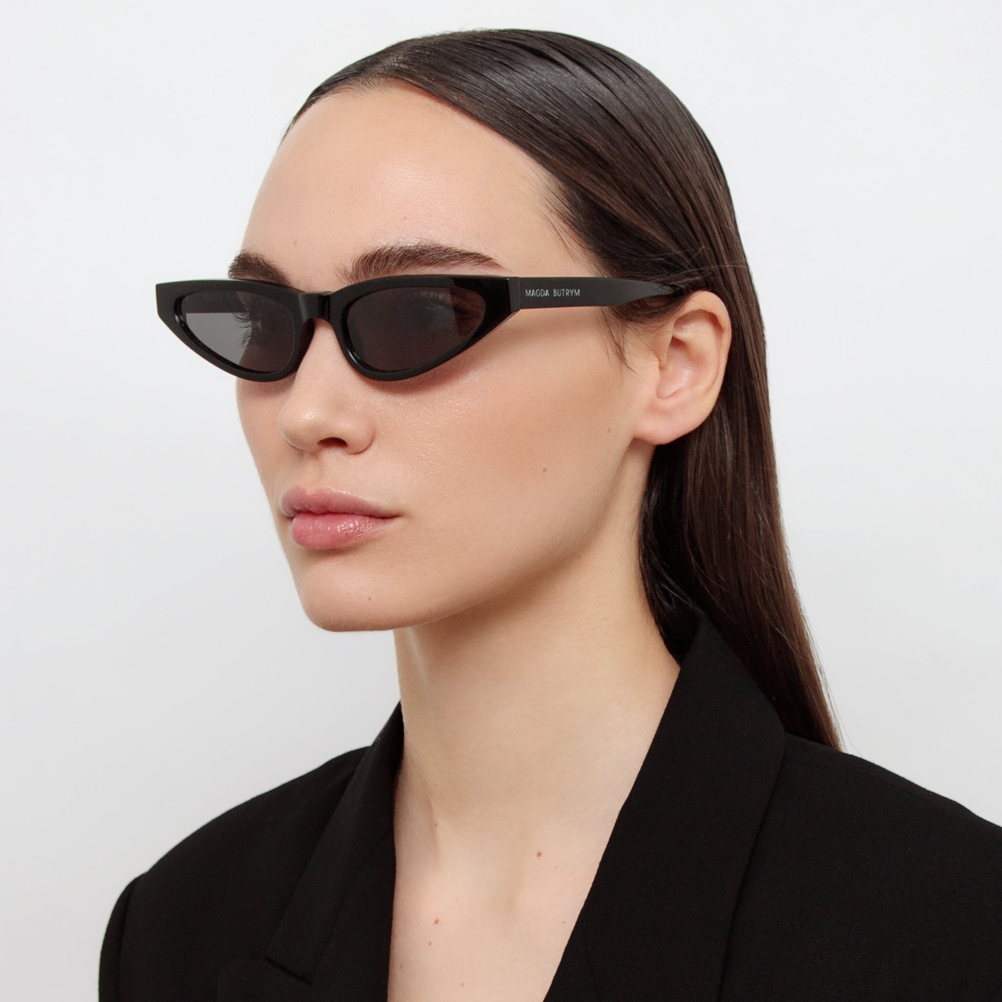 Slim Cat Eye Sunglasses in Black - 2