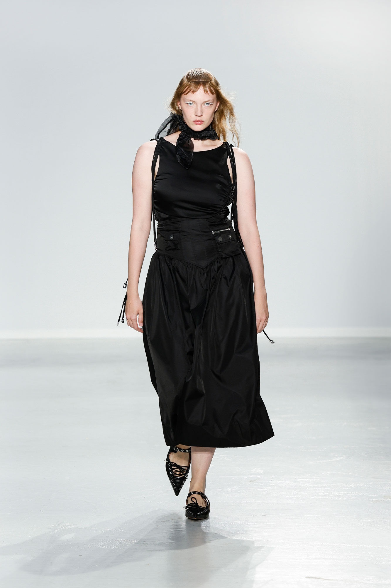 BLACK DUCHESSE NYLON LONG POCKET SKIRT - 5