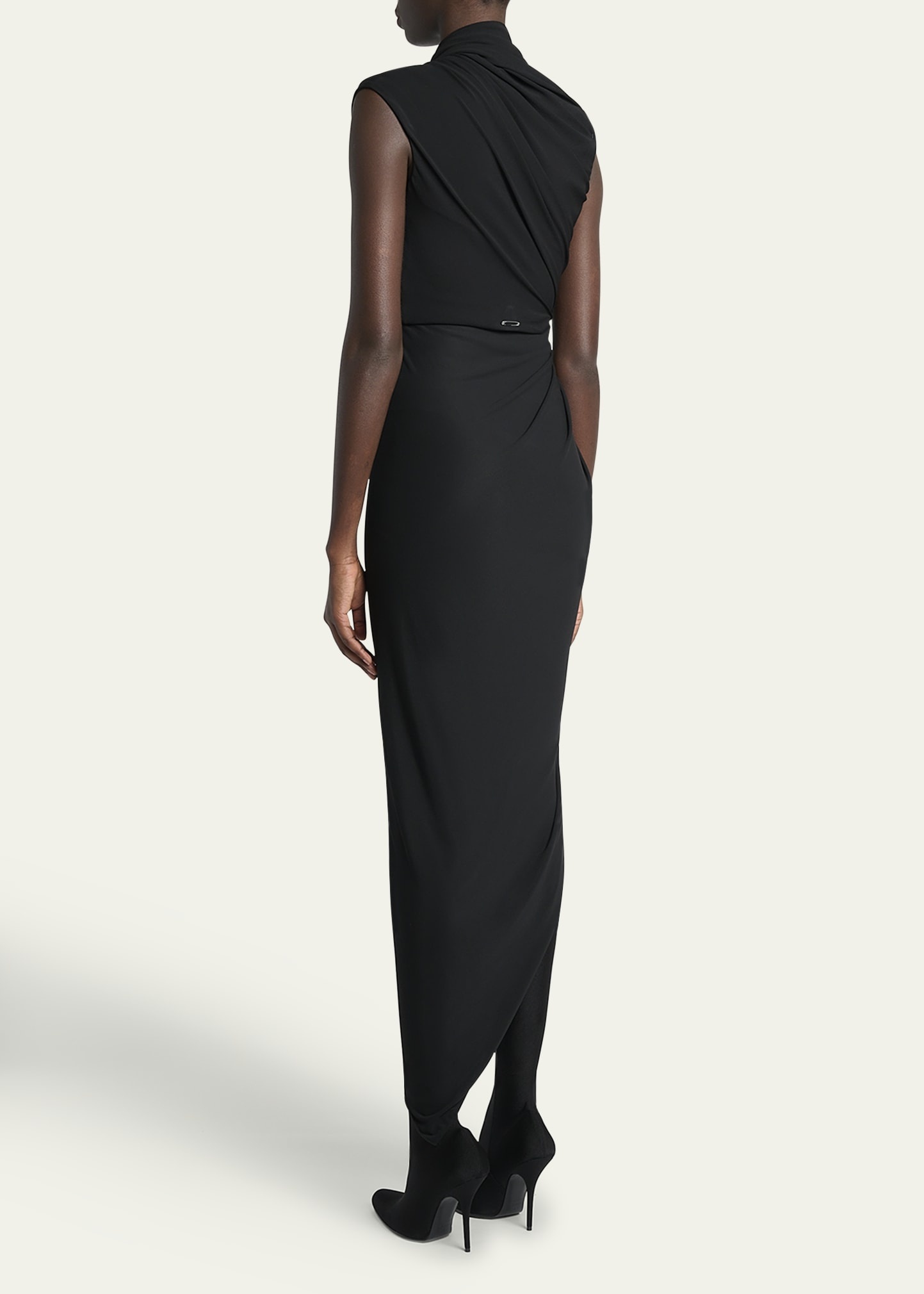 Draped Sleeveless Asymmetric Midi Dress - 3