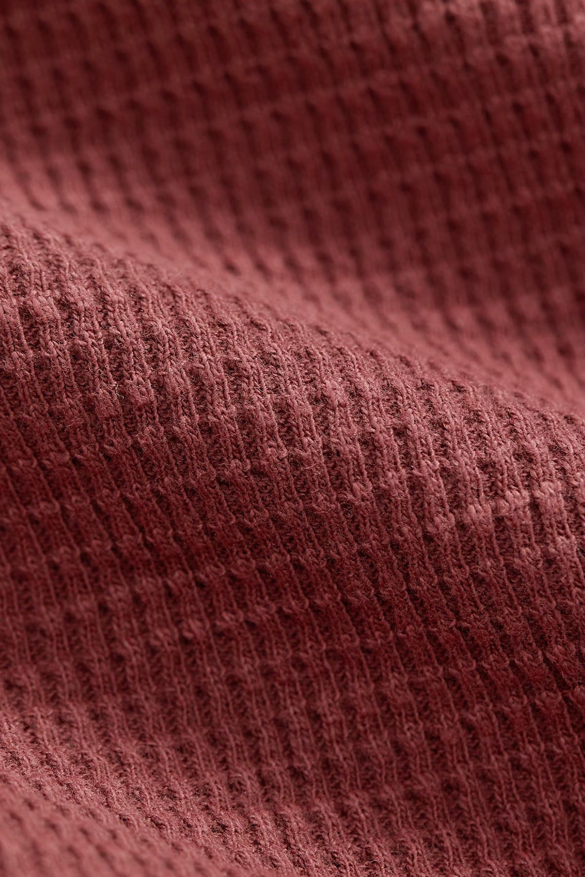 Garment-Dyed Waffle-Knit Henley Shirt - Wine - 4