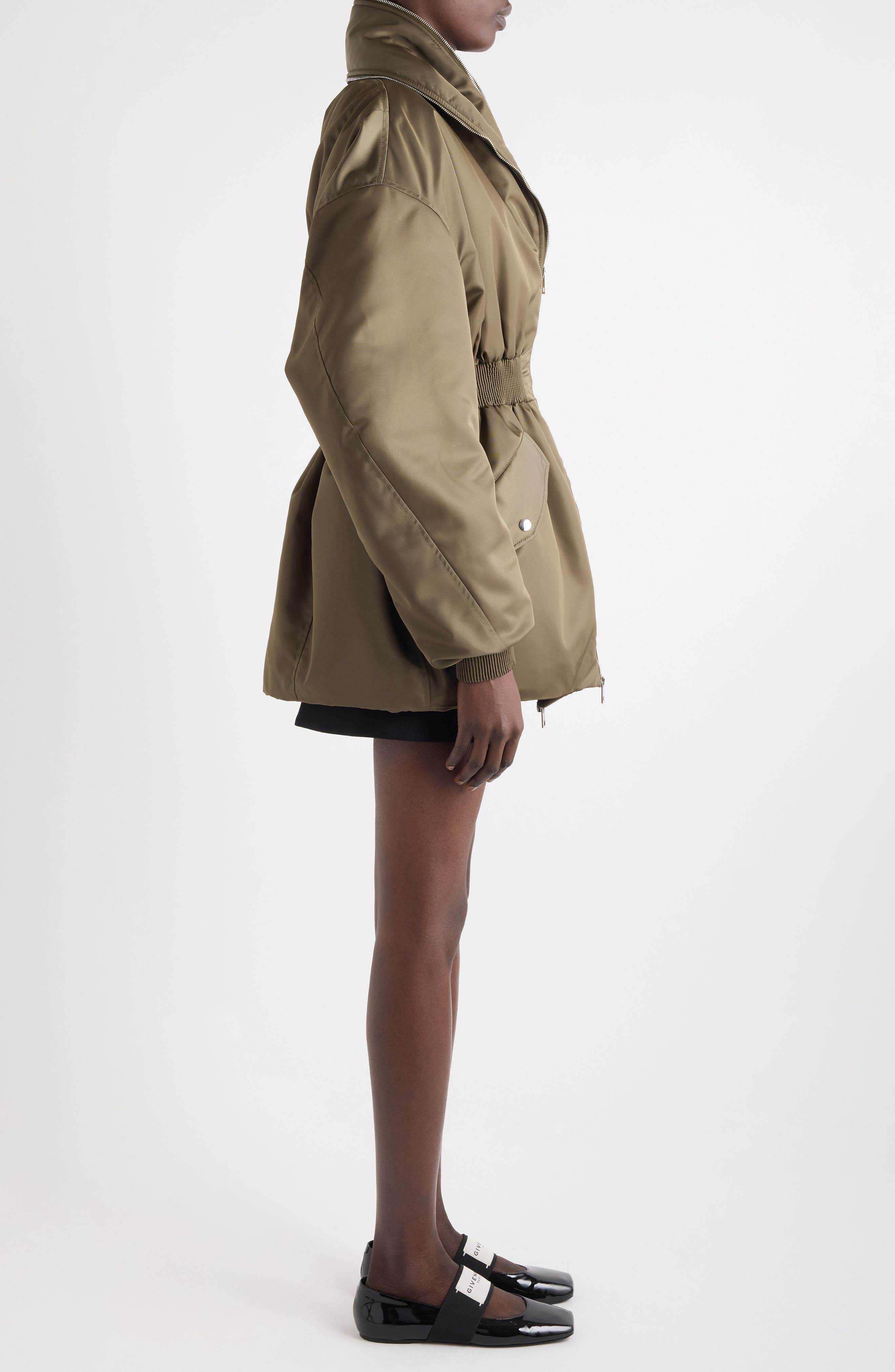 Givenchy Zip Shawl Collar Long Bomber Jacket in Khaki at Nordstrom - 4