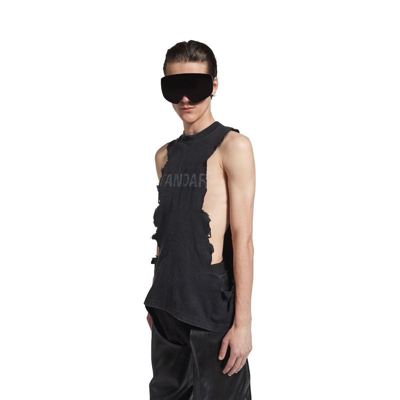 Men's Standard Ripped Tank Top in Black Faded 5