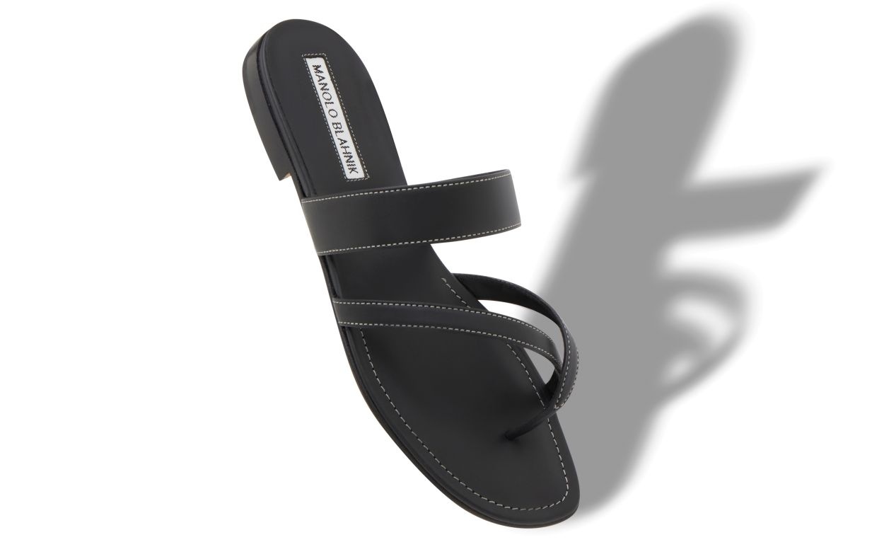 Black Calf Leather Crossover Flat Sandals - 2
