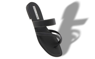 Manolo Blahnik Black Calf Leather Crossover Flat Sandals outlook