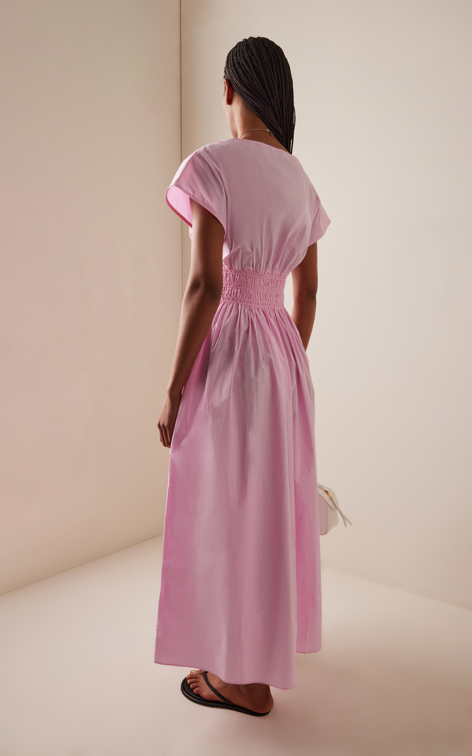 Exclusive Shirred Cotton Midi Dress pink - 4