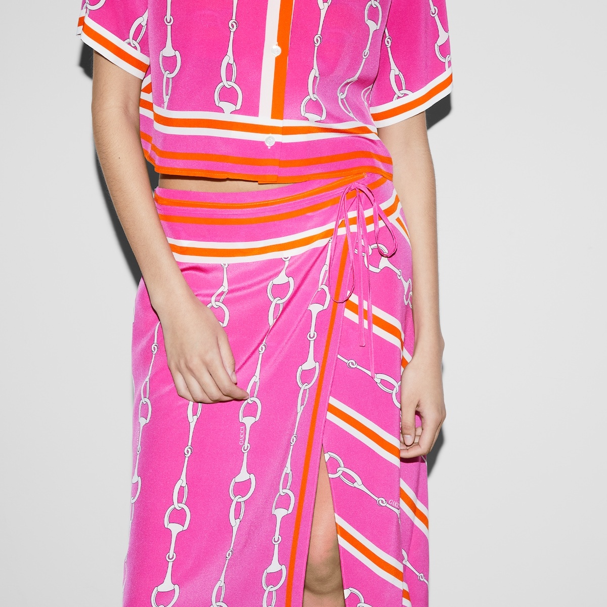 Gucci Horsebit stripe print silk skirt - 5