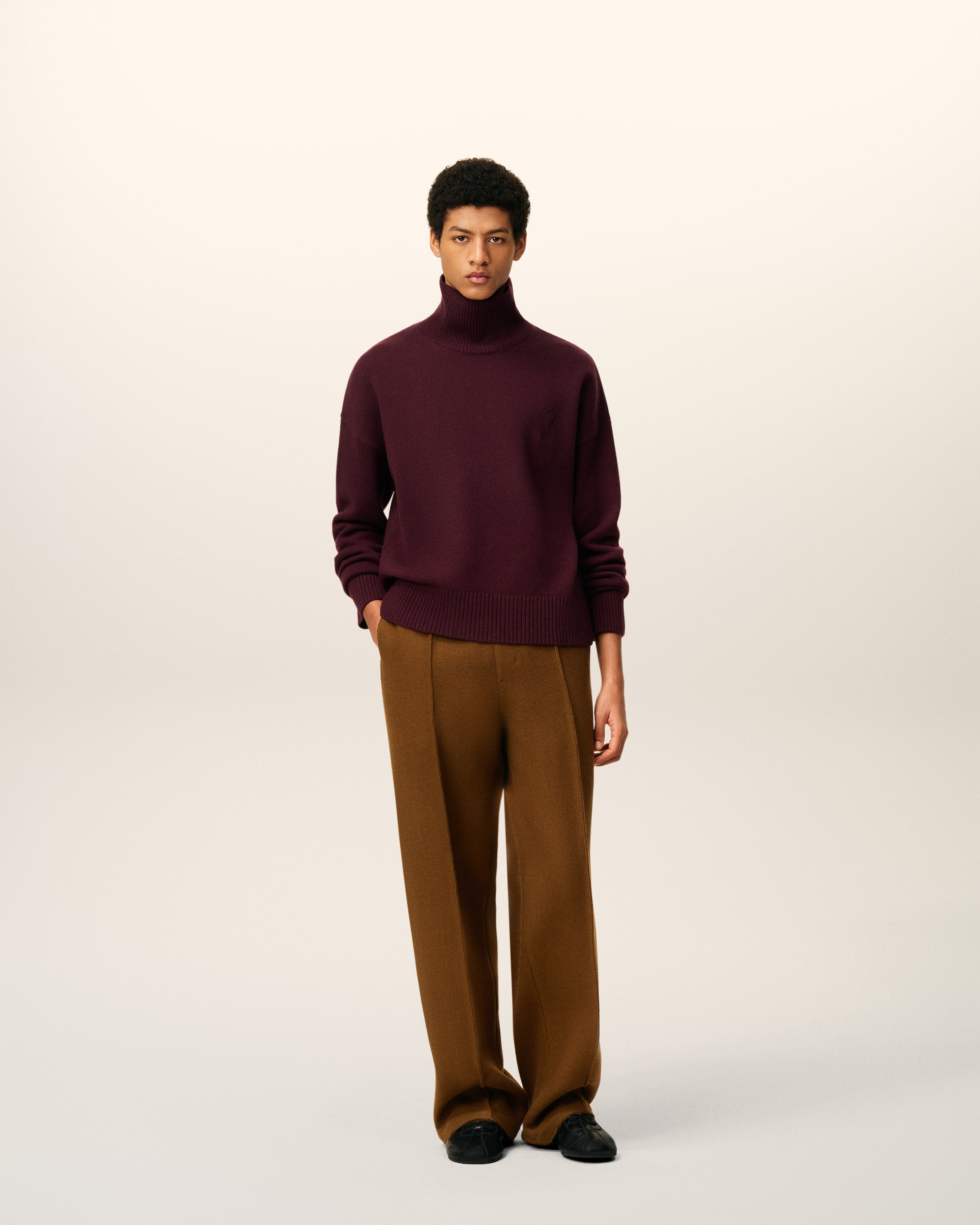 BURGUNDY WOOL AMI DE COEUR FUNNEL NECK SWEATER - 2