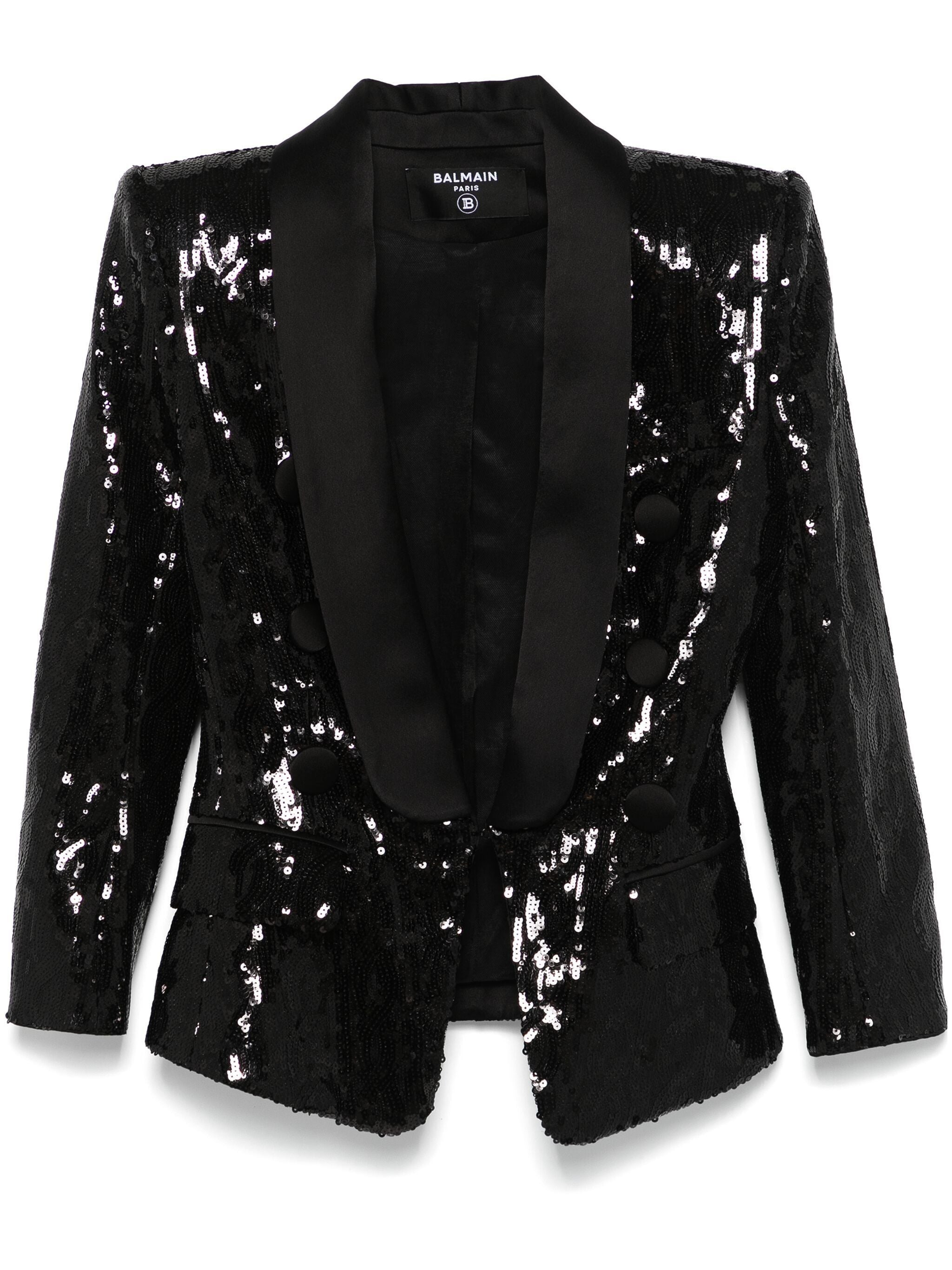 Balmain Women V-Neck Glitter Satin Tailored Jkt - 4