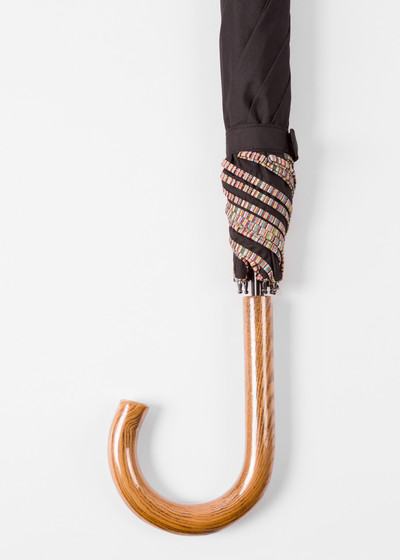 Paul Smith Black 'Signature Stripe' Border Walker Umbrella With Wooden Handle outlook