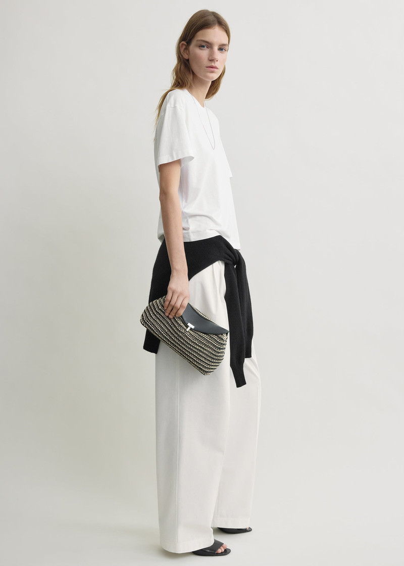 TOTEME T-lock woven-leather clutch black/sand outlook