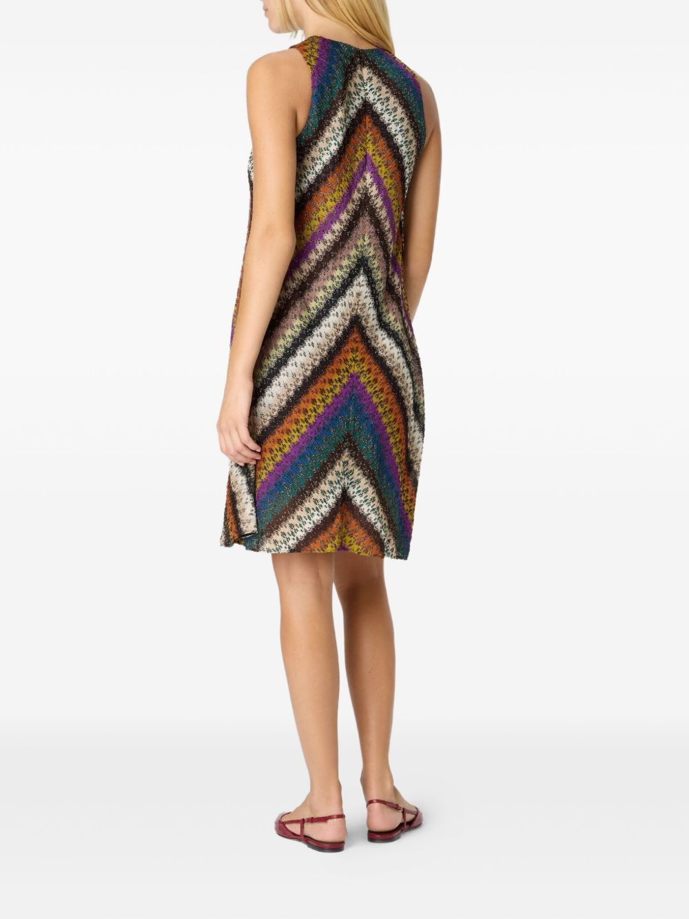 zigzag-pattern sleeveless mini dress - 3