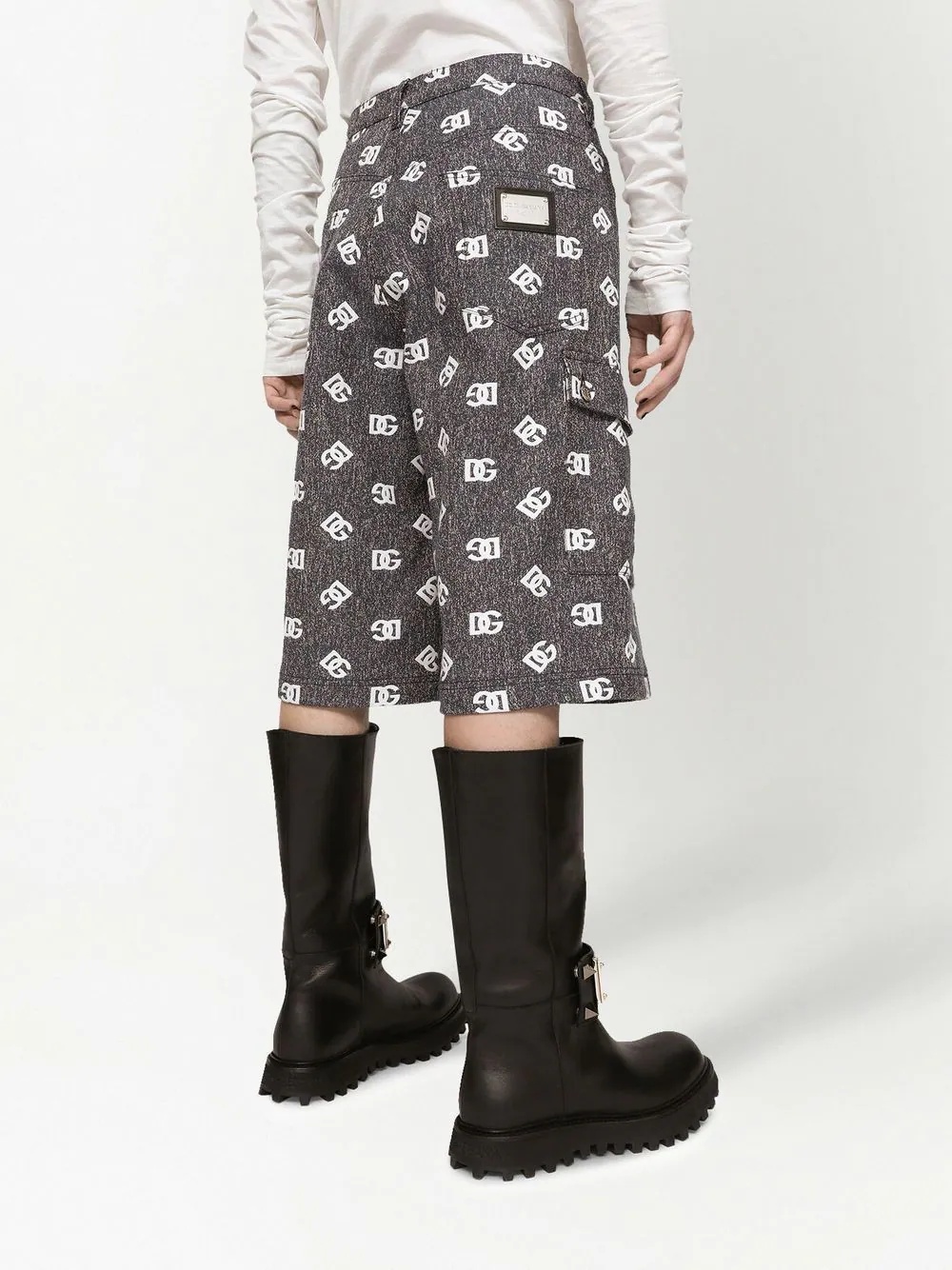logo-print denim cargo shorts - 4