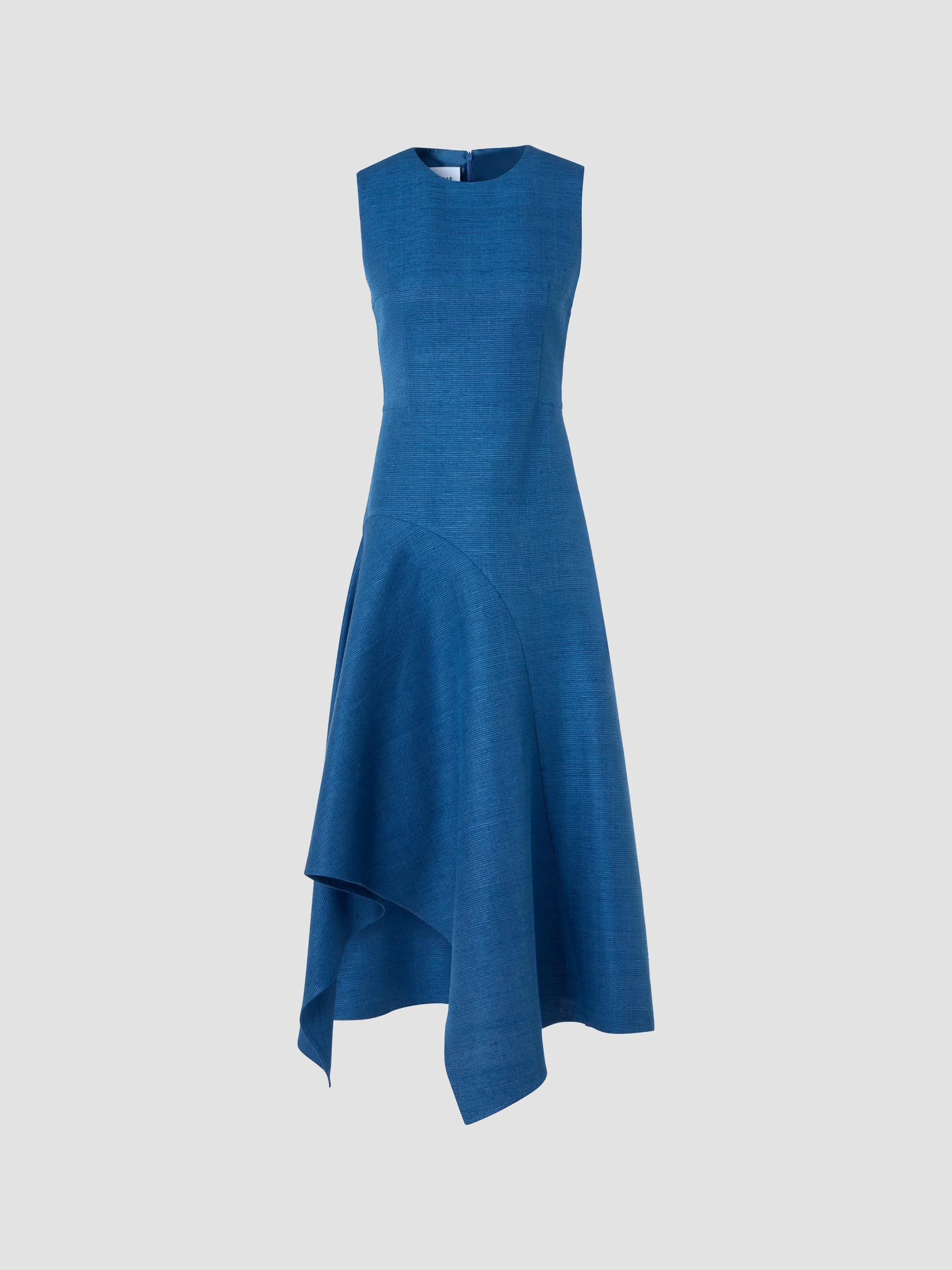 Women's Silk Handkerchief-Hem A-Line Dress - Medium Blue Denim - 1