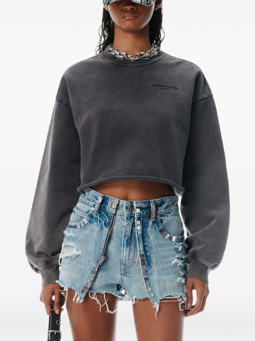 embroidered-logo cropped sweatshirt - 4