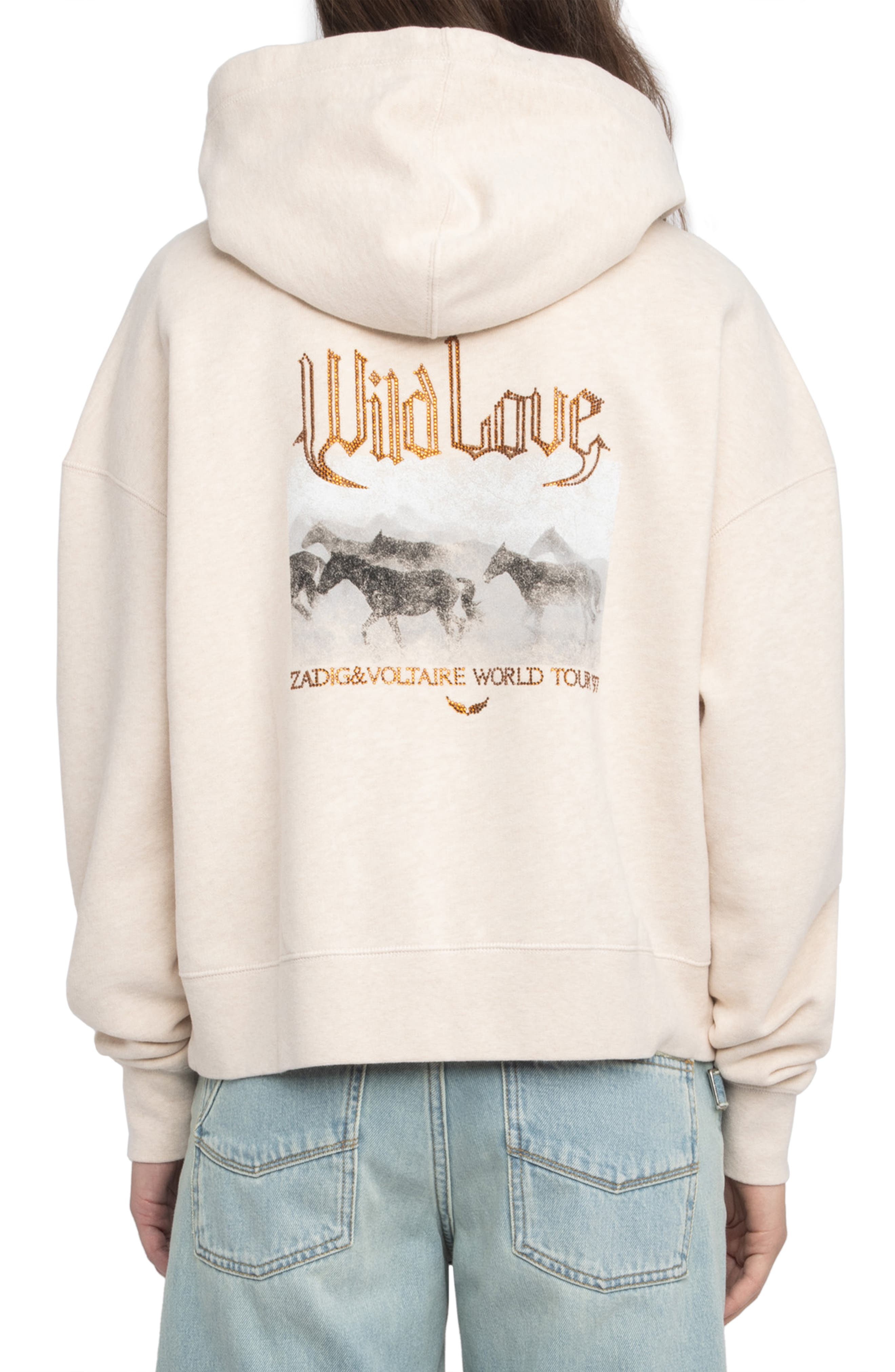 Zadig & Voltaire Mia Strass Front Zip Hoodie in Light Sugar at Nordstrom - 2