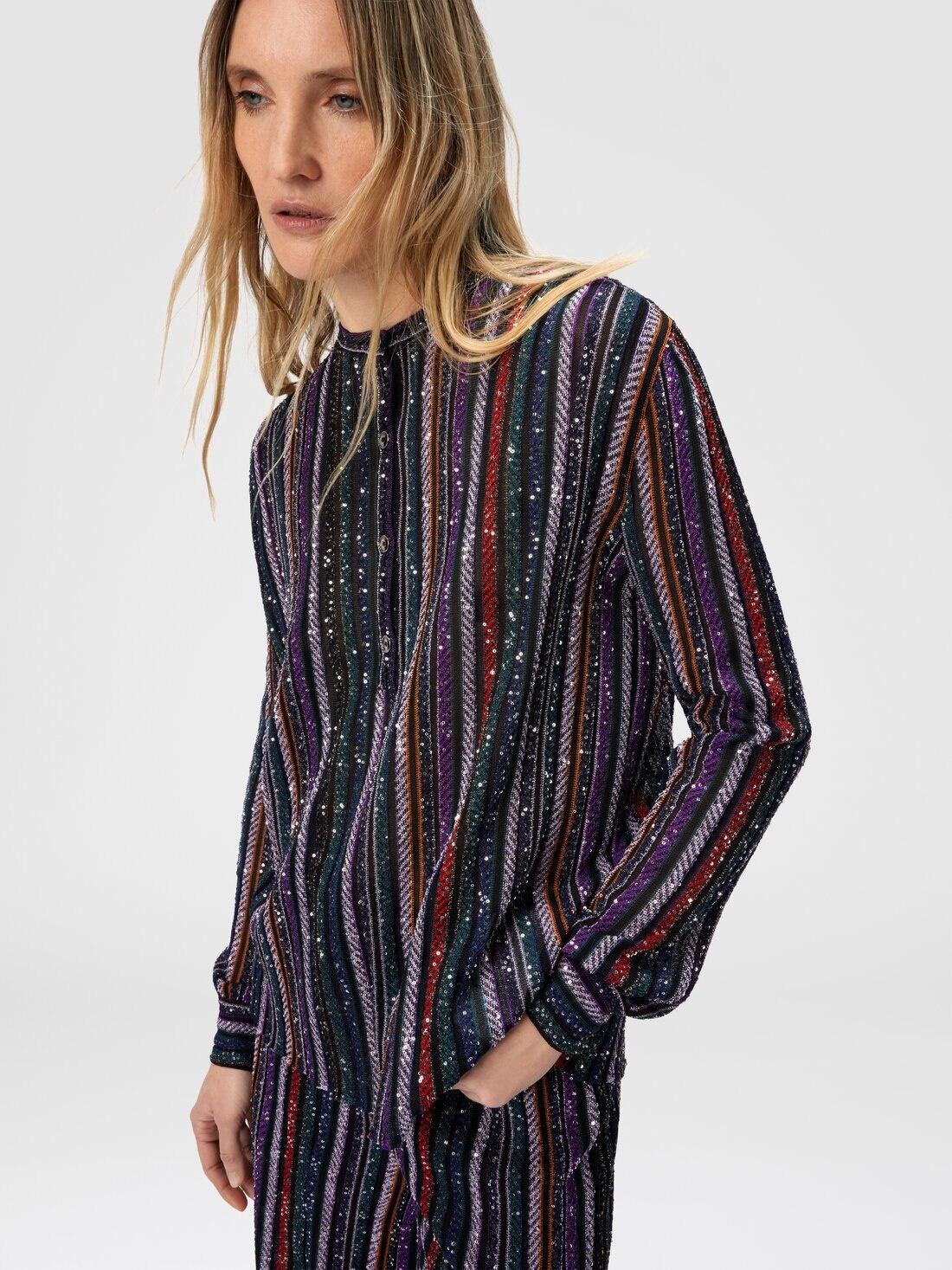 Henley Blouse with Mandarin Collar - 4