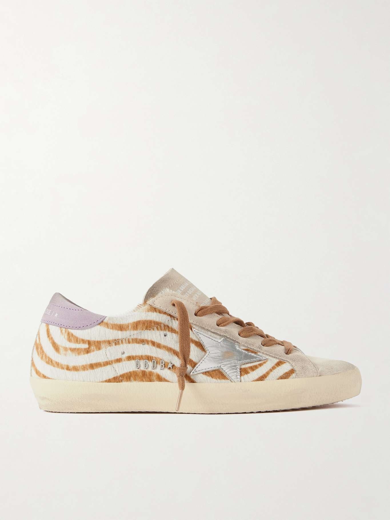 Super-Star distressed metallic leather and suede-trimmed zebra-print calf hair sneakers Zebra print - 1