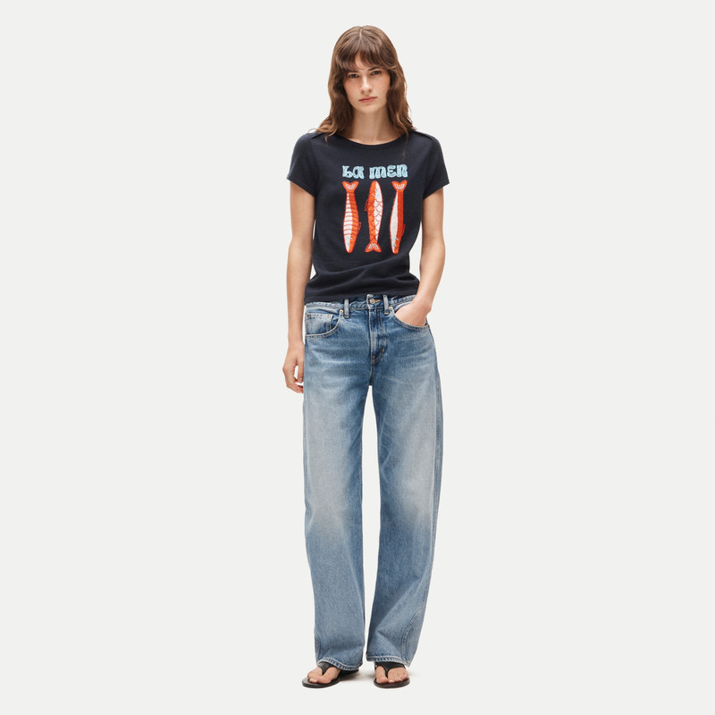 Featherweight cashmere beaded "La mer" graphic sweater-tee 3