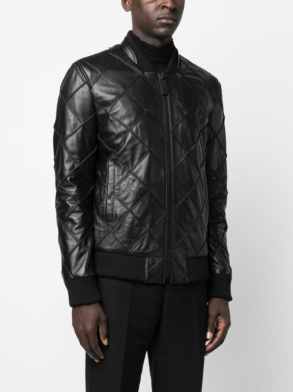 quilted leather bomber jacket - 3
