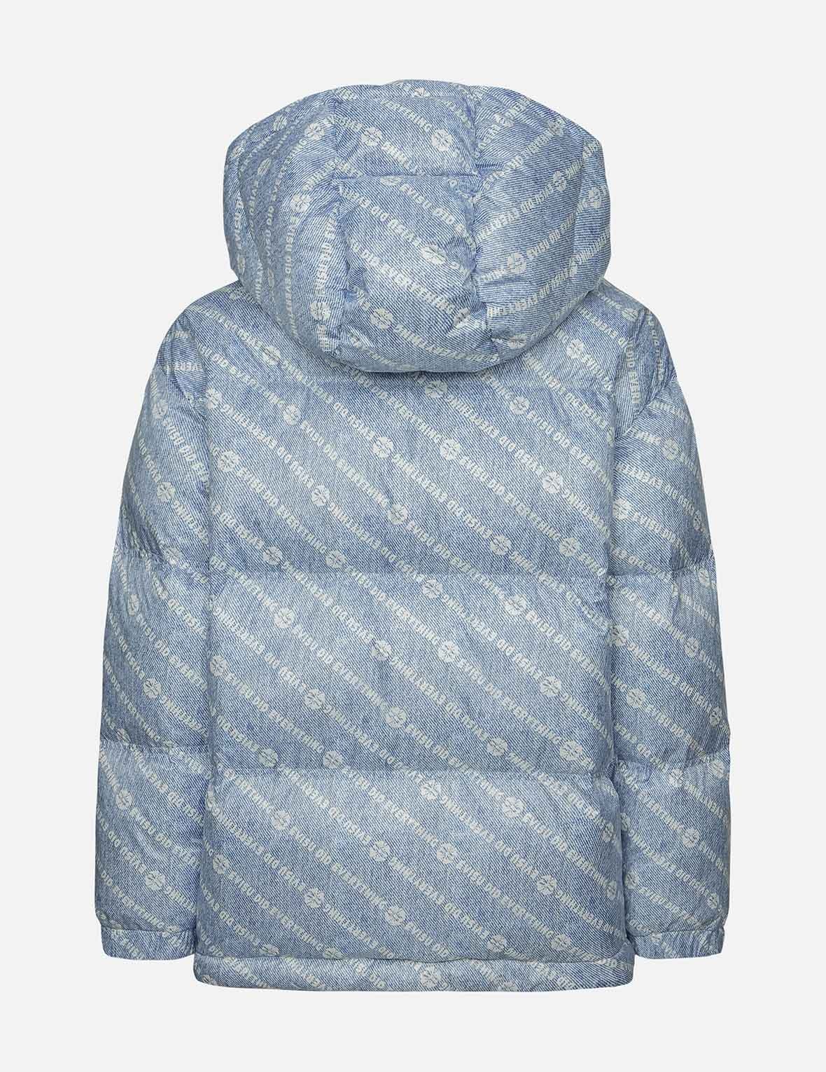 Allover Slogan and Kamon Print Fashion Fit Down Jacket with Detachable Hood - 2