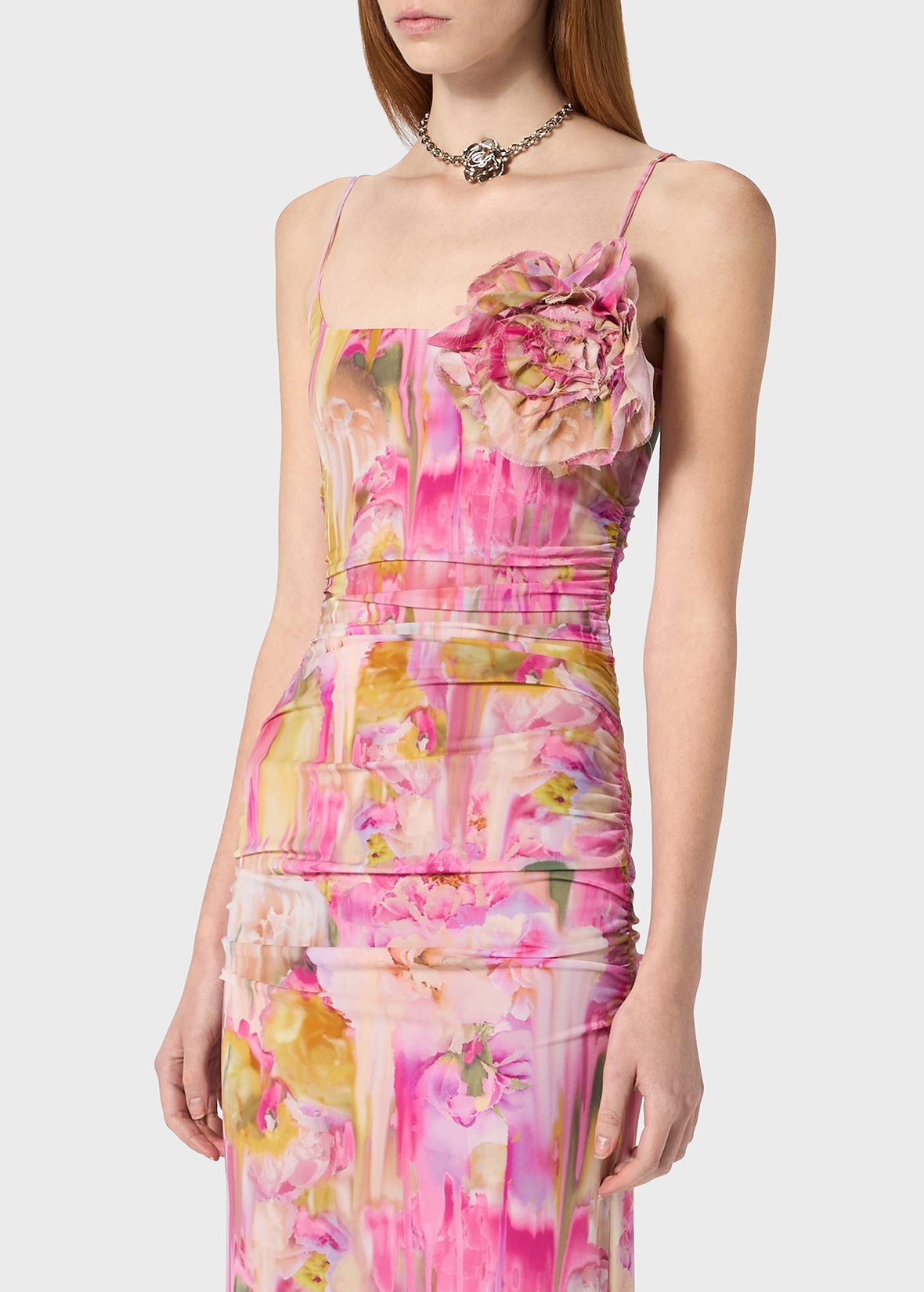 LONG DRESS IN PRINTED JERSEY WITH 3D FLOWER DECORATION - 5