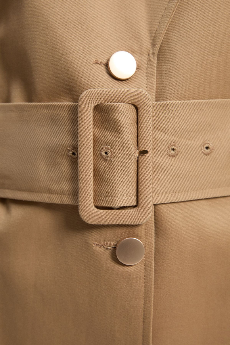 Strong Shoulder Belted Midi Trench Coat 5