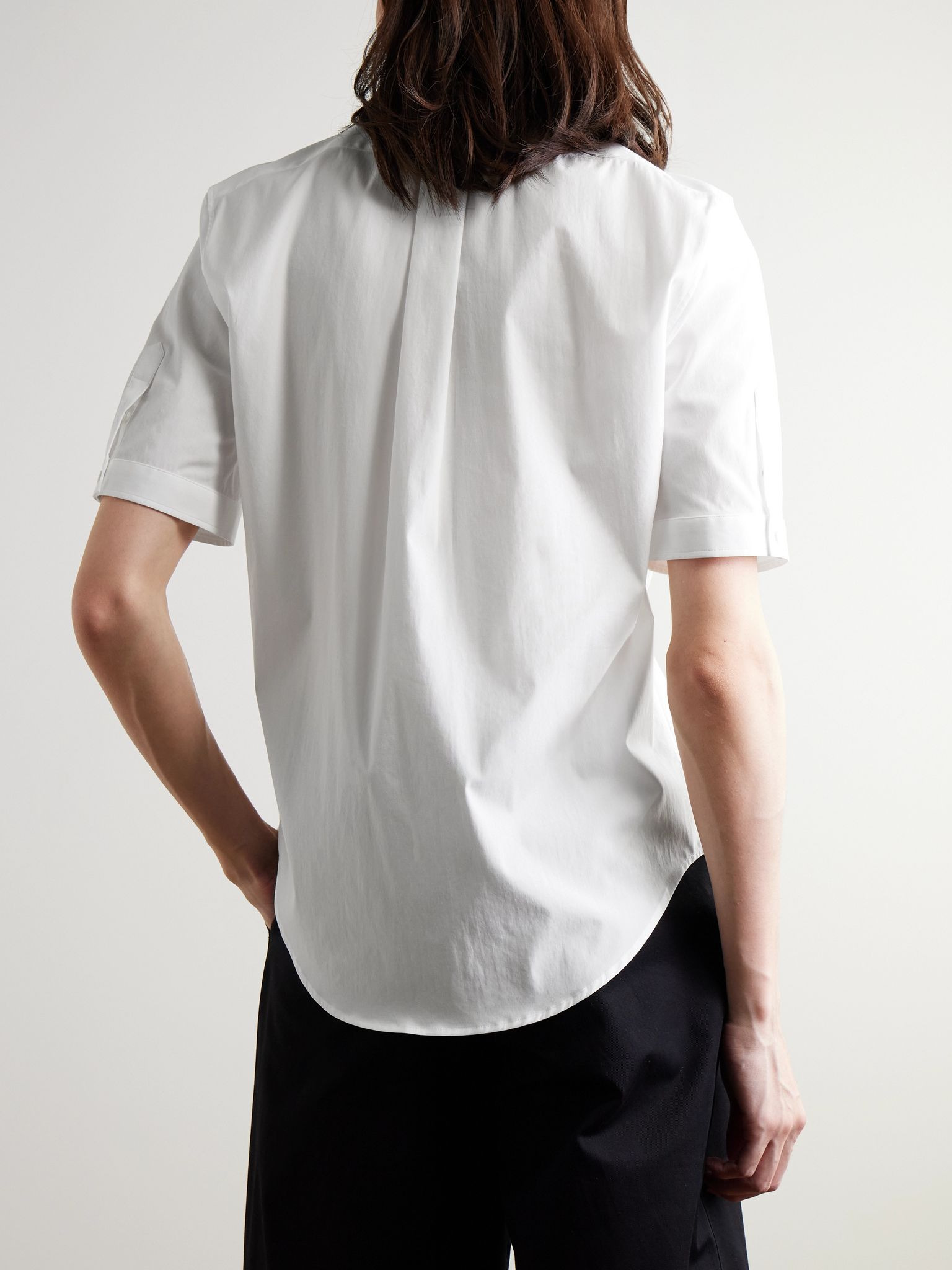 Brad Pitt Button-Down Collar Cotton-Blend Poplin Shirt White - 3