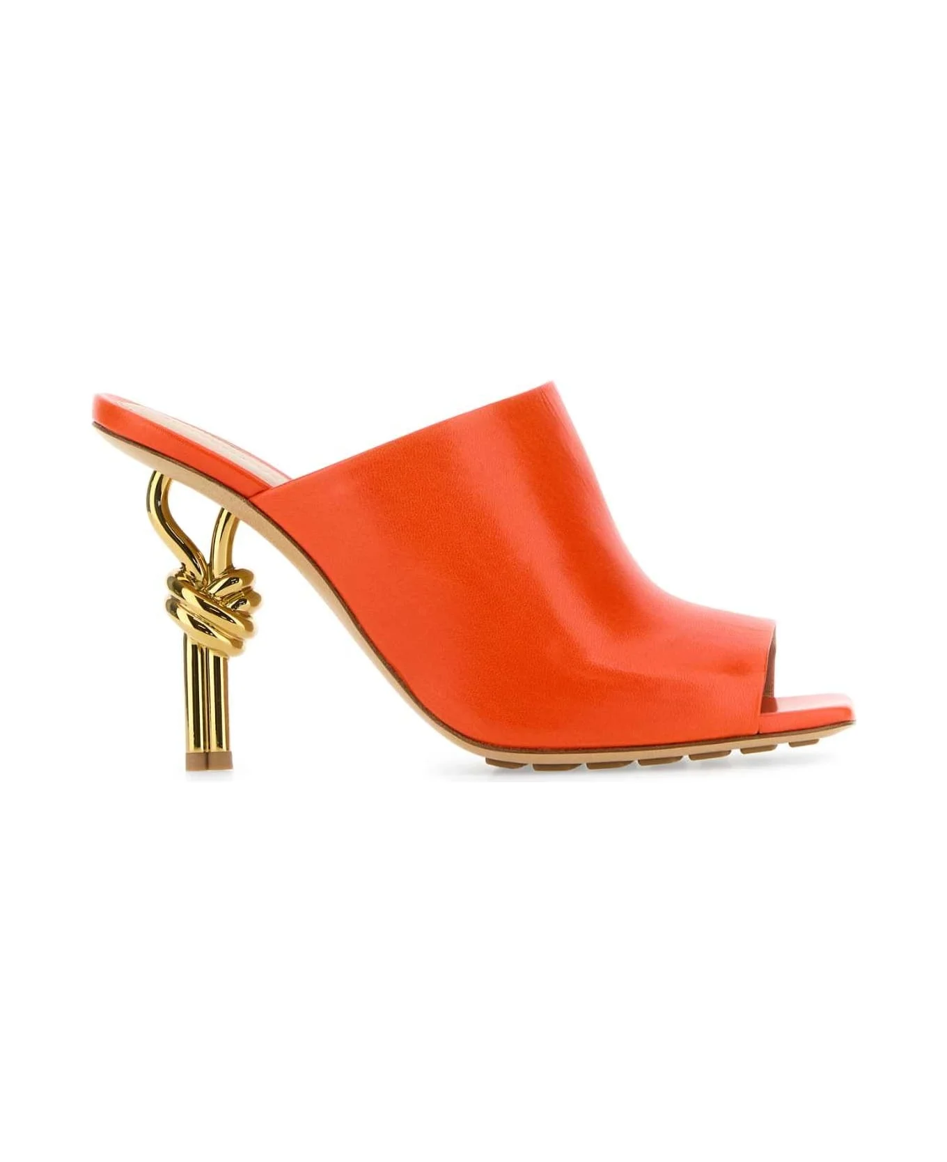 Orange Nappa Leather Knot Mules - 1