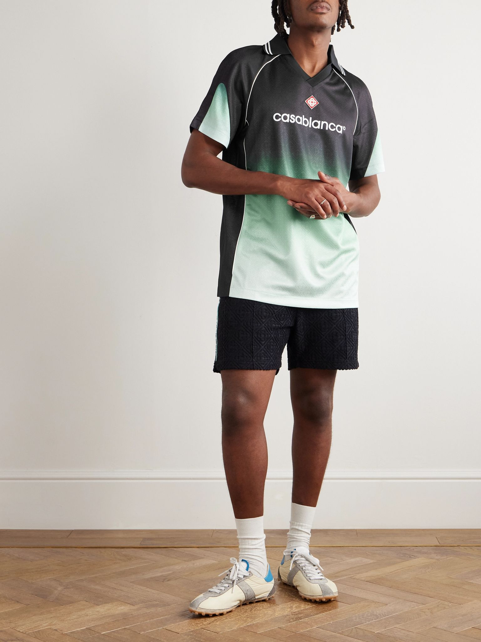 Logo-Detailed Monogrammed Dégradé Jersey Polo Shirt Green - 2