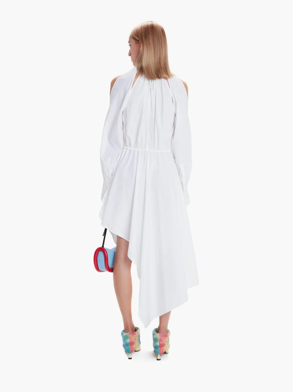 SLIT DETAIL ASYMMETRIC V NECK DRESS - 4