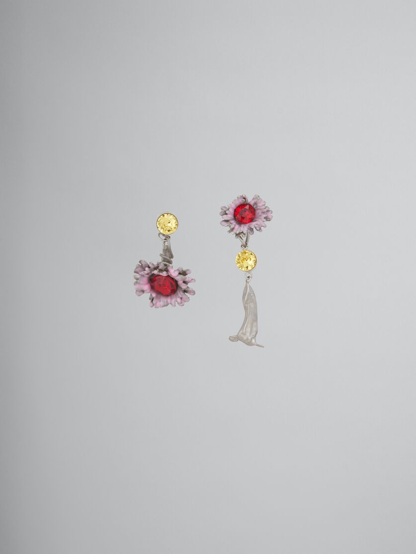 ENAMELED METAL AND STONES FLOWER POP EARRINGS - 1