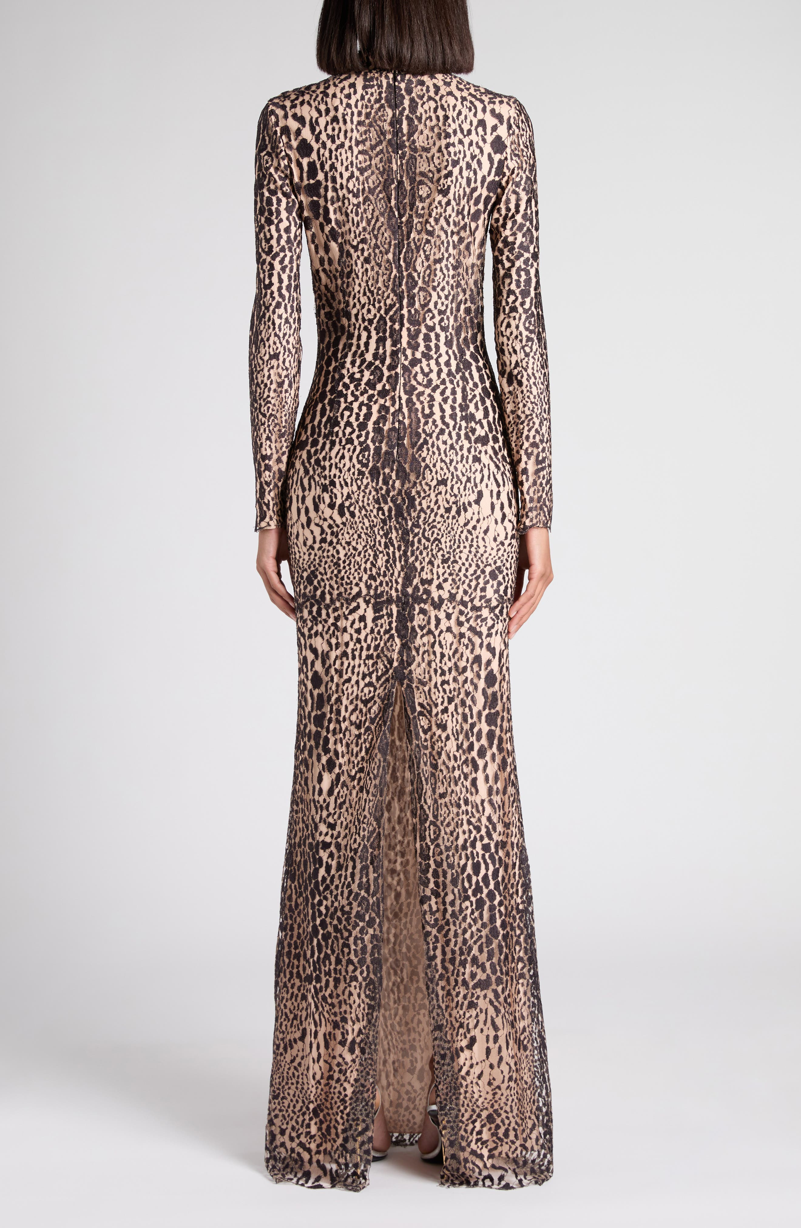 TOM FORD Leopard Print Long Sleeve Lace Gown in Xkbdp Brown/Antique Pink at Nordstrom - 2