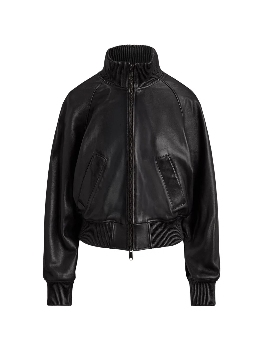 ribbed-trim leather jacket - 1