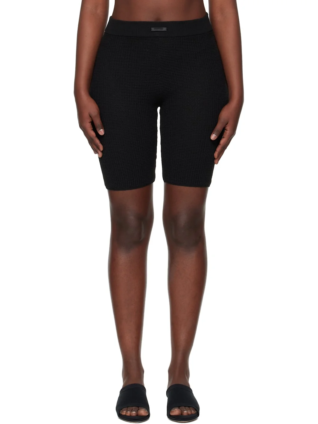 Black Holiday Waffle Biker Shorts - 1